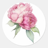 水彩ピンク花模様ピンク牡丹ピンクバラ ラウンドシール (正面)