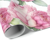 水彩ピンク花模様ピンク牡丹ピンクバラ ラッピングペーパー (ロールコーナー)