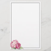 水彩ピンク花模様ピンク牡丹ピンクバラ 便箋 (正面)