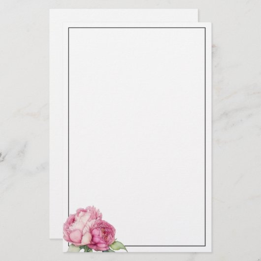 水彩ピンク花模様ピンク牡丹ピンクバラ 便箋 (正面/裏面)