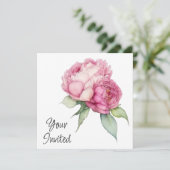 水彩ピンク花模様ピンク牡丹ピンクバラ 招待状 (スタンド正面)