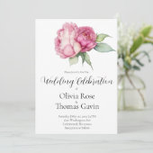 水彩ピンク花模様ピンク牡丹ピンクバラ 招待状 (スタンド正面)