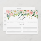 水彩ピンク花模様ブライダルシャワーレシピカード (正面/裏面)