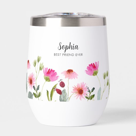 水彩ピンク花模様名パーソナライズされたモノグラム (正面)