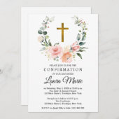 水彩ピンク花模様確認 招待状 (正面/裏面)
