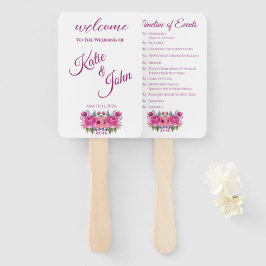 水彩ピンク花花花花束 – 結婚式 プログラム- ハンドファン