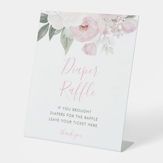 水彩ピンク花赤ちゃんシャワーモモモザバー看板 台座サイン (正面)