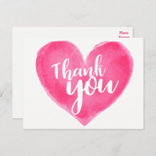 水彩ピンク赤いハートありがとう結婚-'s Love ポストカード (正面/裏面)