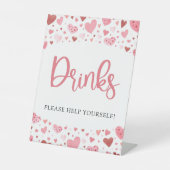 水彩ピンク赤いハートバレンタインドリンク看板 台座サイン (正面)