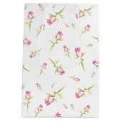 水彩ピンク赤いバラの手絵を描 ミディアムペーパーバッグ (裏面)