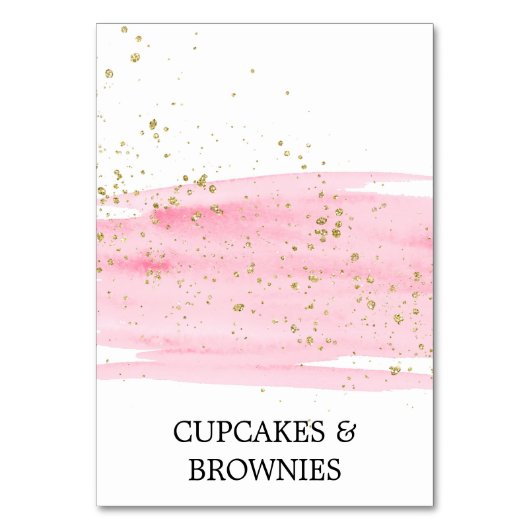 水彩ピンク赤面と金ゴールドフードテントカード テーブルナンバー (正面)