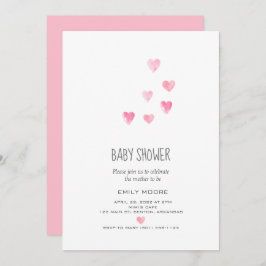 水彩ピンク赤面ハートシンプルベビーシャワー 招待状