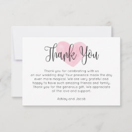 水彩ピンク赤面ハート。モダン結婚スクリプト サンキューカード