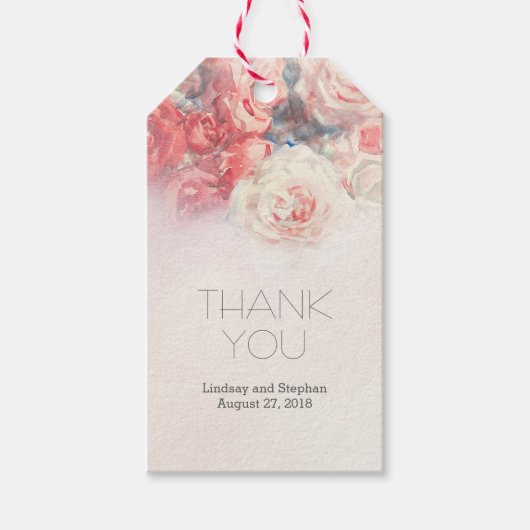 水彩ピンク赤面バラ結婚ズ ギフトタグ (正面)