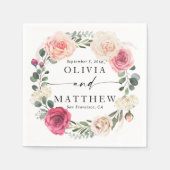 水彩ピンク赤面バラ。フローラ庭園の結婚式 スタンダードカクテルナプキン (正面)