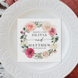 水彩ピンク赤面バラ。フローラ庭園の結婚式 スタンダードカクテルナプキン