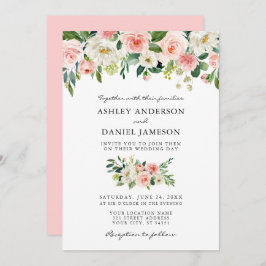 水彩ピンク赤面フローラエレガントな結婚式 招待状