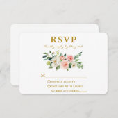 水彩ピンク赤面フローラエレガント金ゴールド 出欠カード (正面/裏面)