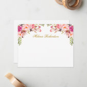 水彩ピンク赤面フローラパーソナライズされた金ゴールド ノートカード (正面/裏面インサイチュ)