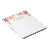 水彩ピンク赤面フローラパーソナライズされた金ゴールド ノートパッド (アングル)