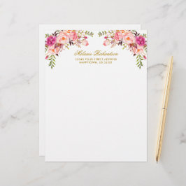 水彩ピンク赤面フローラパーソナライズされた金ゴールド レターヘッド