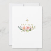 水彩ピンク赤面フローラフレームクロスバプテスマ 招待状 (裏面)