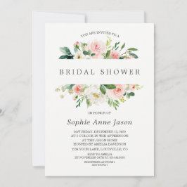水彩ピンク赤面フローラフレームブライダルシャワー 招待状