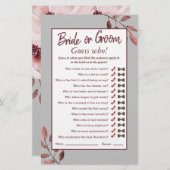 水彩ピンク赤面フローラブライダルシャワーゲーム (正面/裏面)