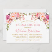 水彩ピンク赤面フローラブライダルシャワー金ゴールド 招待状 (正面)