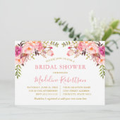 水彩ピンク赤面フローラブライダルシャワー金ゴールド 招待状 (スタンド正面)