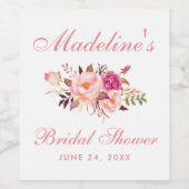 水彩ピンク赤面フローラブライダルシャワー ワインラベル (シングルラベル)