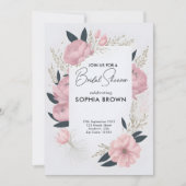 水彩ピンク赤面フローラブライダルシャワー 招待状 (正面)