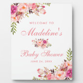 水彩ピンク赤面フローラベビーシャワーようこそ フォトプラーク (正面)
