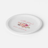 水彩ピンク赤面フローラベビーシャワー ペーパープレート (アングル)