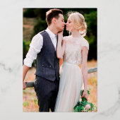 水彩ピンク赤面フローラ写真結婚の金ゴールド 箔招待状 (裏面)