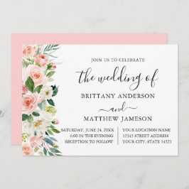 水彩ピンク赤面フローラ書結婚跡 招待状