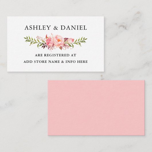水彩ピンク赤面フローラ結婚ズレジストリ エンクロージャーカード (正面/裏面)