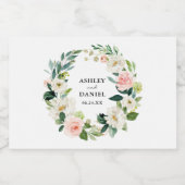 水彩ピンク赤面フローラ結婚リースズミニ スパークリングワインラベル (シングルラベル)