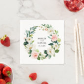 水彩ピンク赤面フローラ結婚リース スタンダードカクテルナプキン (インサイチュ)