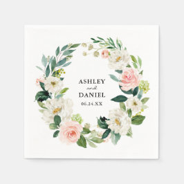 水彩ピンク赤面フローラ結婚リース スタンダードカクテルナプキン