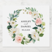 水彩ピンク赤面フローラ結婚リース スパークリングワインラベル (シングルラベル)