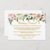 水彩ピンク赤面フローラ結婚金ゴールド エンクロージャーカード (正面/裏面)