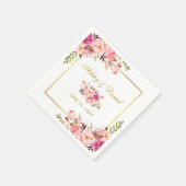 水彩ピンク赤面フローラ結婚金ゴールド スタンダードカクテルナプキン (角)