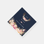 水彩ピンク赤面フローラ結婚〔雄ジカの〕枝角 スタンダードカクテルナプキン (角)