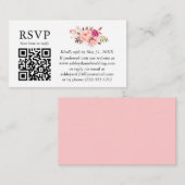 水彩ピンク赤面フローラ結婚QR RSVP エンクロージャーカード (正面/裏面)