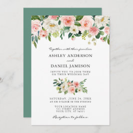 水彩ピンク赤面フローラ緑結婚色 招待状