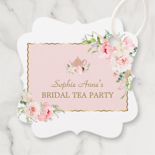 水彩ピンク赤面フローラ金ゴールドブライダルティーパーティー フェイバータグ (裏面)