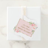 水彩ピンク赤面フローラ金ゴールドブライダルティーパーティー フェイバータグ (インサイチュ)