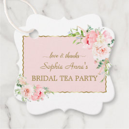 水彩ピンク赤面フローラ金ゴールドブライダルティーパーティー フェイバータグ