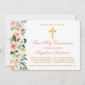 水彩ピンク赤面フローラ金ゴールド第1聖域 招待状 (正面)